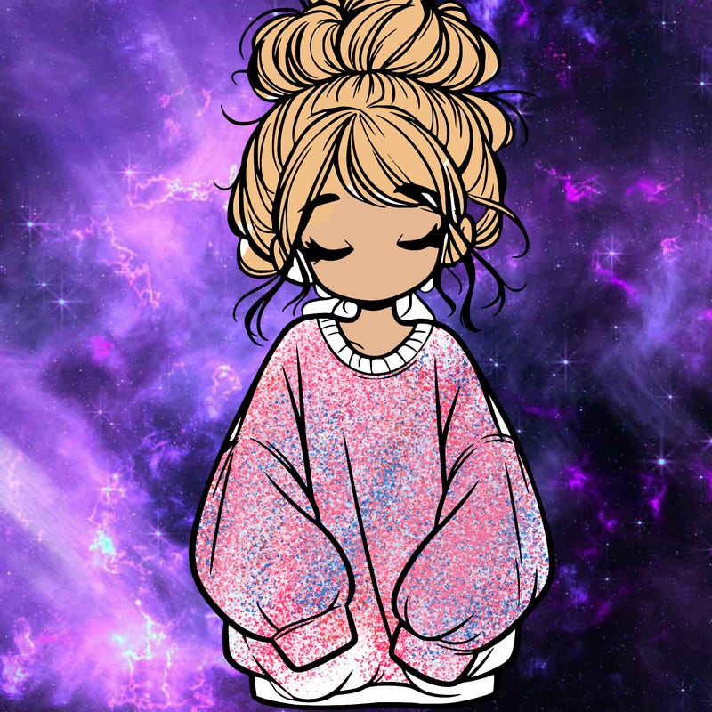 girl with baggy sweatshirt and messy bun