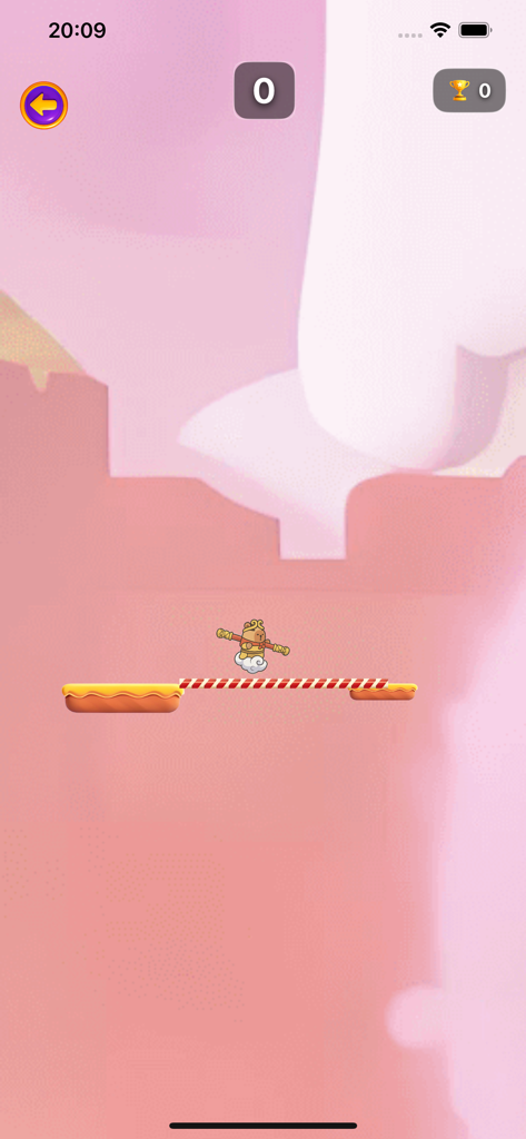 Offline Games for Watch! - Capybara character crossing a striped bridge in a casual mobile game with a pink background.