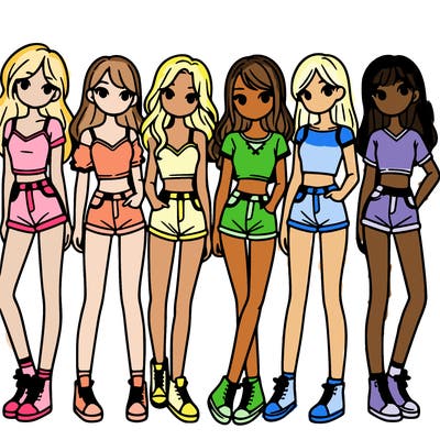 a group of girls wearing crop tops and shorts