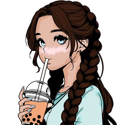 realistic girl with braided hair drinking boba