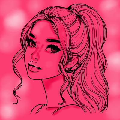 realistic girl with a ponytail on her hair and lips