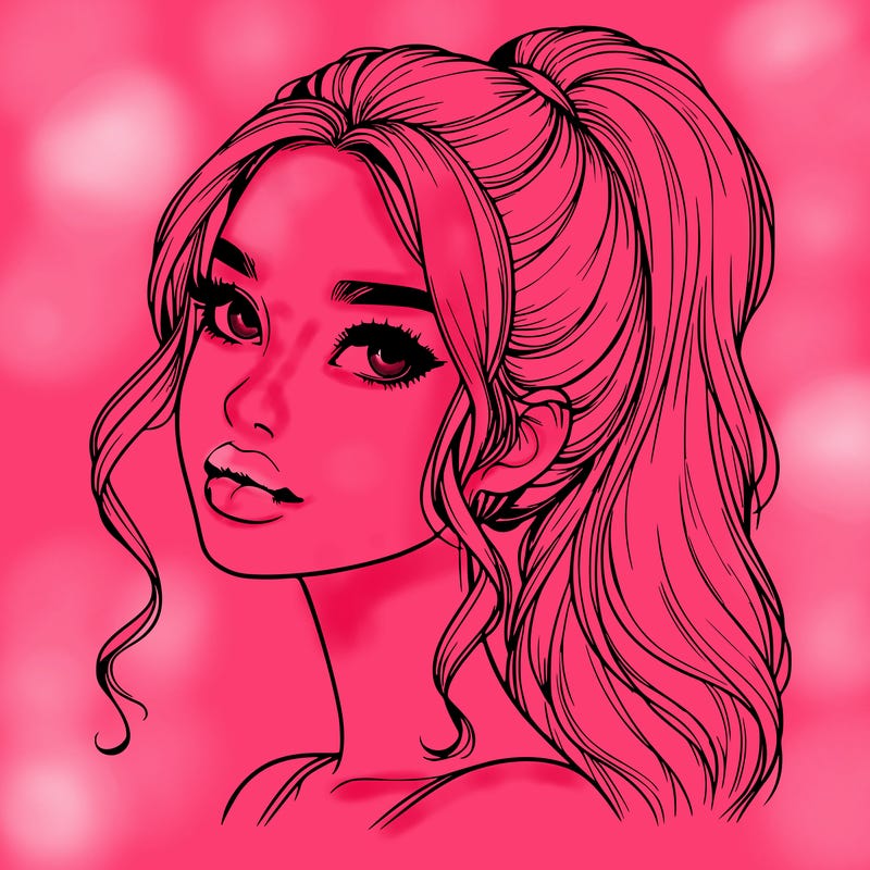 realistic girl with a ponytail on her hair and lips