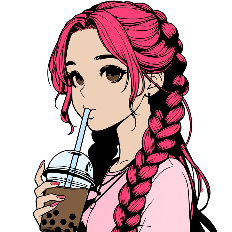 realistic girl with braided hair drinking boba