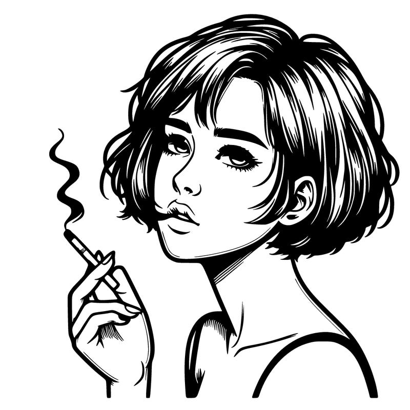 realistic girl with short hair smoking