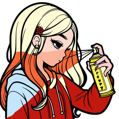 a realistic girl spray painting