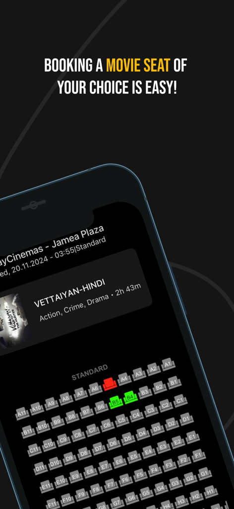 User interface for selecting movie theater seats in the Play Cinemas app