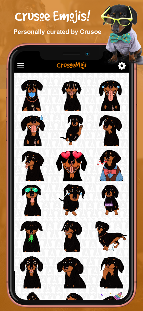 CrusoeMoji - Dachshund sticker - Uma coleção de adesivos e emojis ilustrados de cachorro dachshund do aplicativo CrusoeMoji