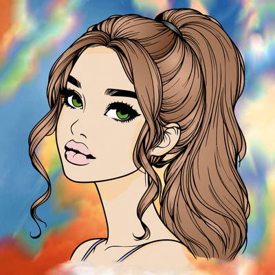 realistic girl with a ponytail on her hair and lips