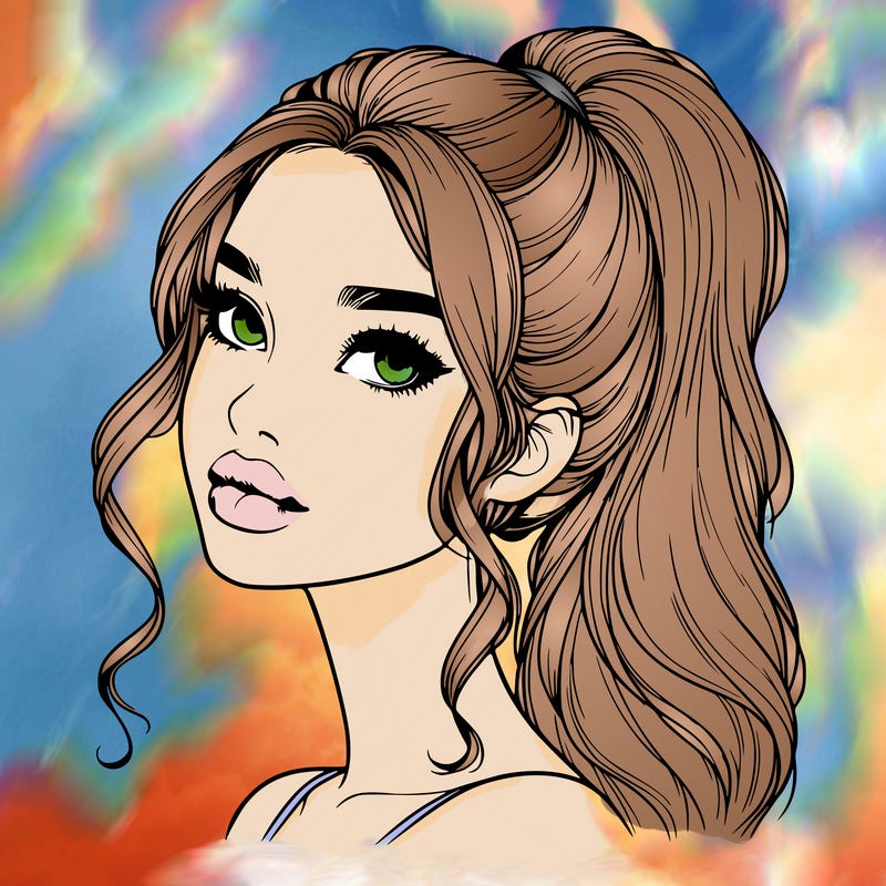 realistic girl with a ponytail on her hair and lips