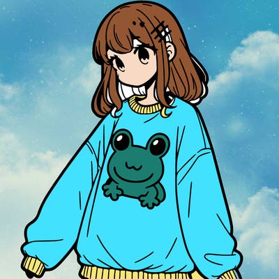 girl wearing frogging sweatshirt