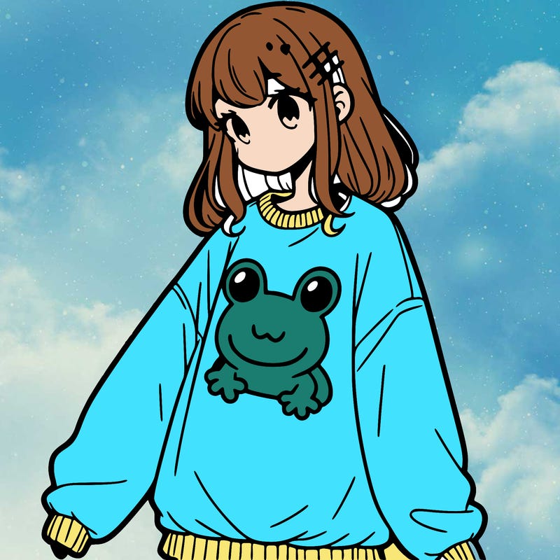 girl wearing frogging sweatshirt