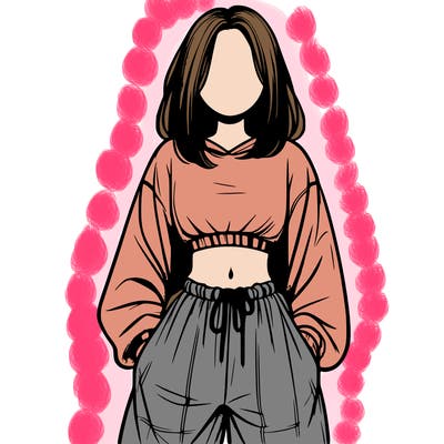 realistic girl faceless with baggy pants and a crop top