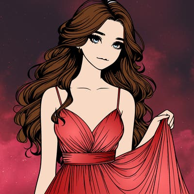 realistic girl in flowy silky prom dress