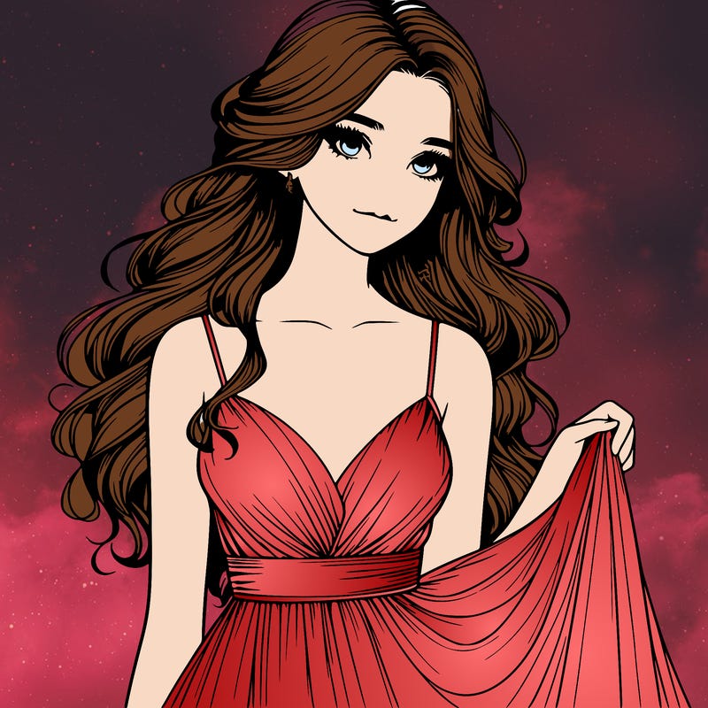 realistic girl in flowy silky prom dress
