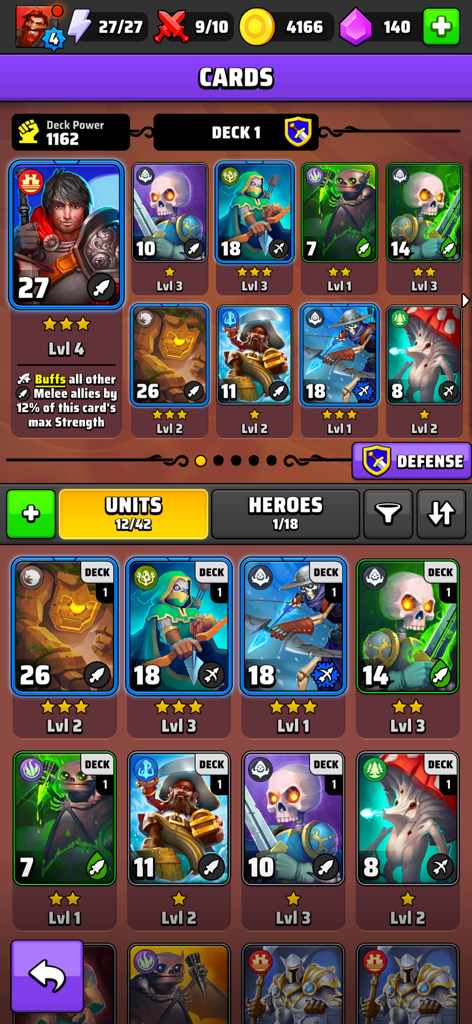 Bildschirm zur Sammlung von Charakterkarten und Deckverwaltung