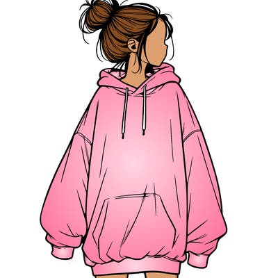 realistic girl with a oversized sweatshirt on and a bun