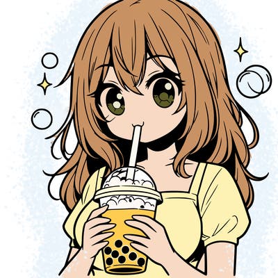 manga girl holding bubble tea