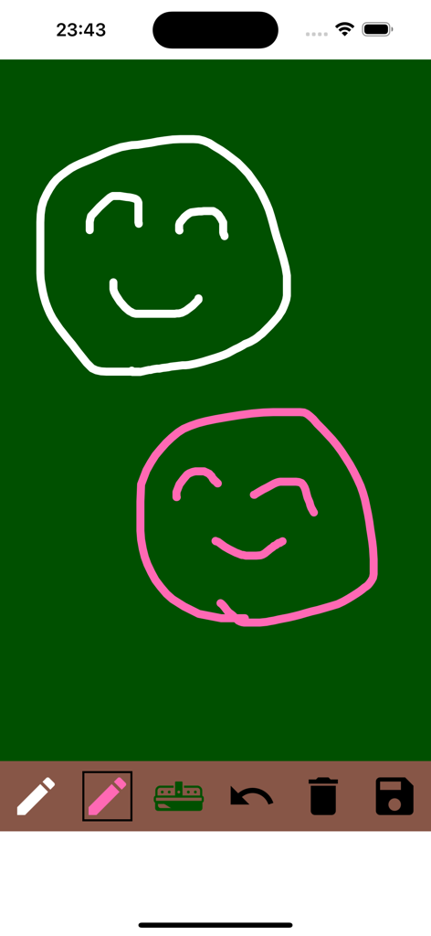 Blackboard - Simple - Digital green blackboard app showing white and pink smiley face drawings
