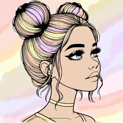 realistic girl with buns on the top of her head