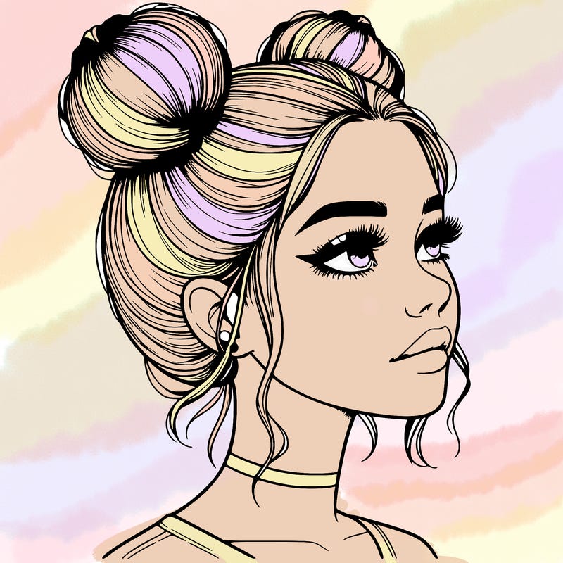 realistic girl with buns on the top of her head