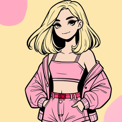 a realistic girl with a crop top and short shorts in an open jacket