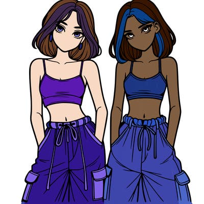 two girls with crop top with baggy pants