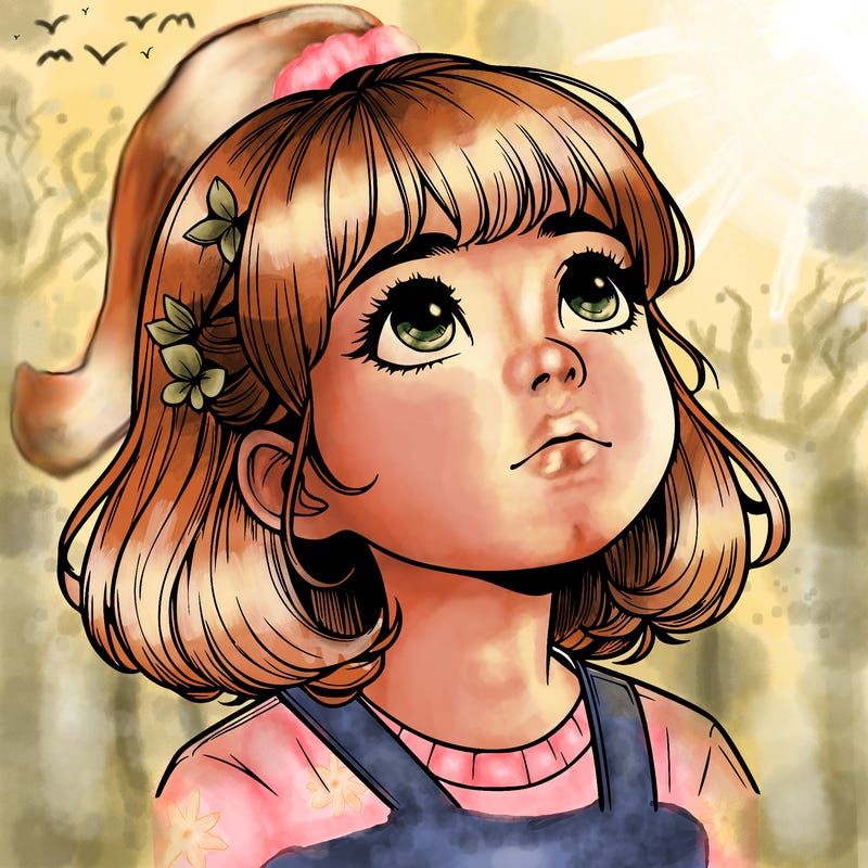 realistic girl looking up