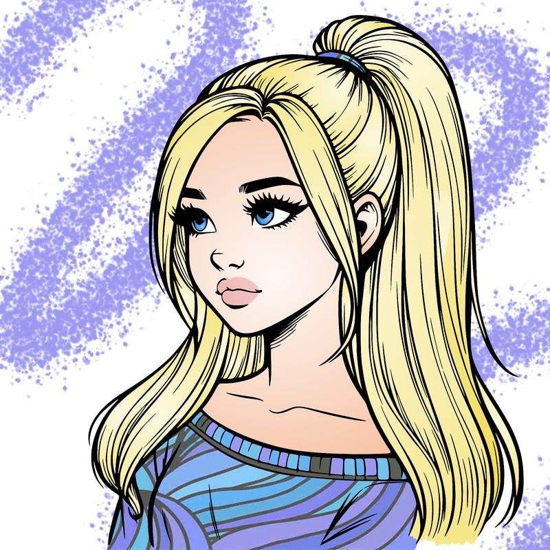 realistic girl with a high ponytail