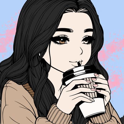 realistic girl drinking coffee