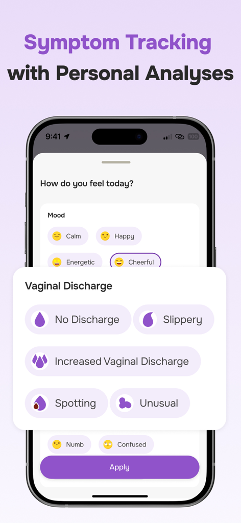 Pregnancy + Baby Tracker App - Clovy pregnancy app interface for symptom tracking including mood and physical health logs