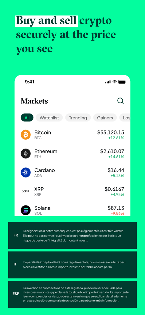 Bitstamp by Robinhood: Buy BTC - Interface of the Bitstamp by Robinhood app showing live market prices for Bitcoin, Ethereum, and other cryptocurrencies.