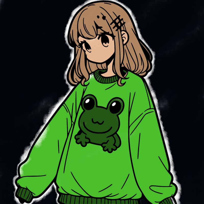 girl wearing frogging sweatshirt