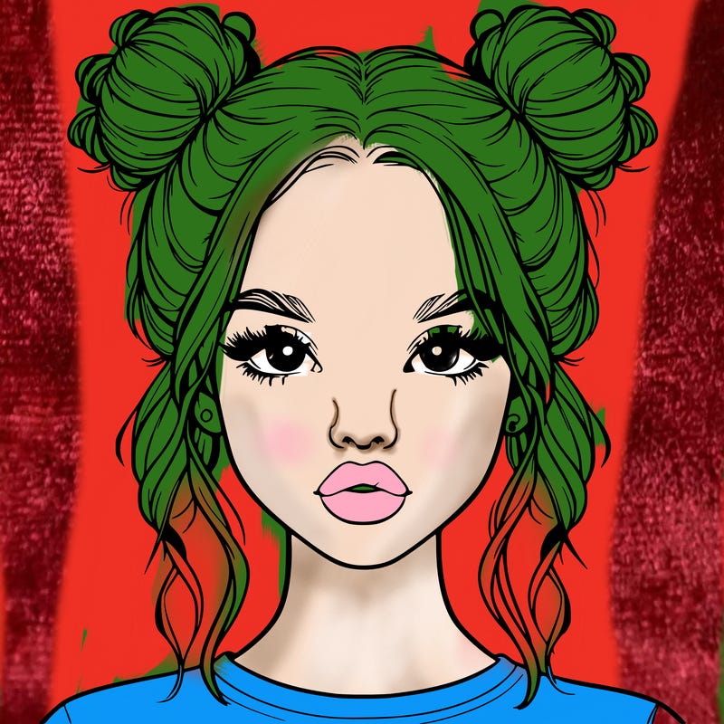 realistic girl with two buns in hair and lips