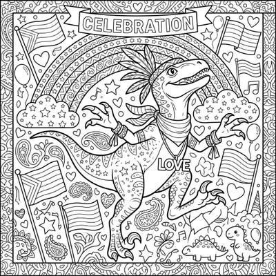 Unleash your creativity with this vibrant Velociraptor Pride coloring page, brimming with symbols of love and diversity. Perfect for celebrating unity and joy, this design offers a unique blend of prehistoric fun and festive spirit.