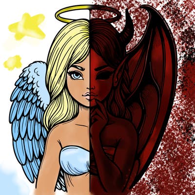 realistic angel half demon