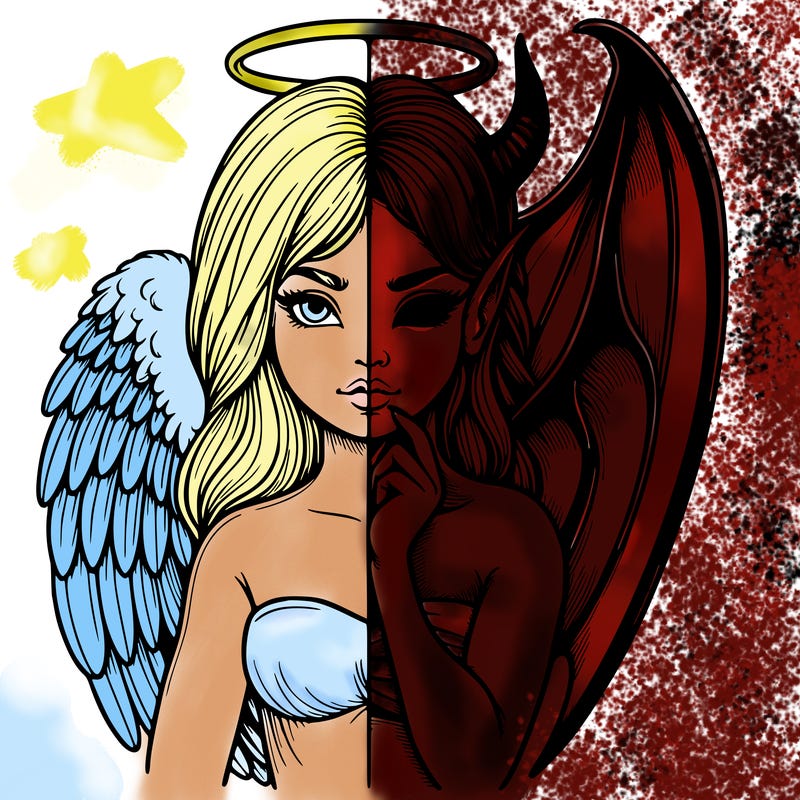 realistic angel half demon