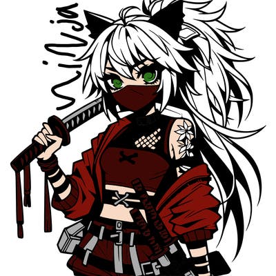 gorgeous edgy anime girl with a ninjato in one hand