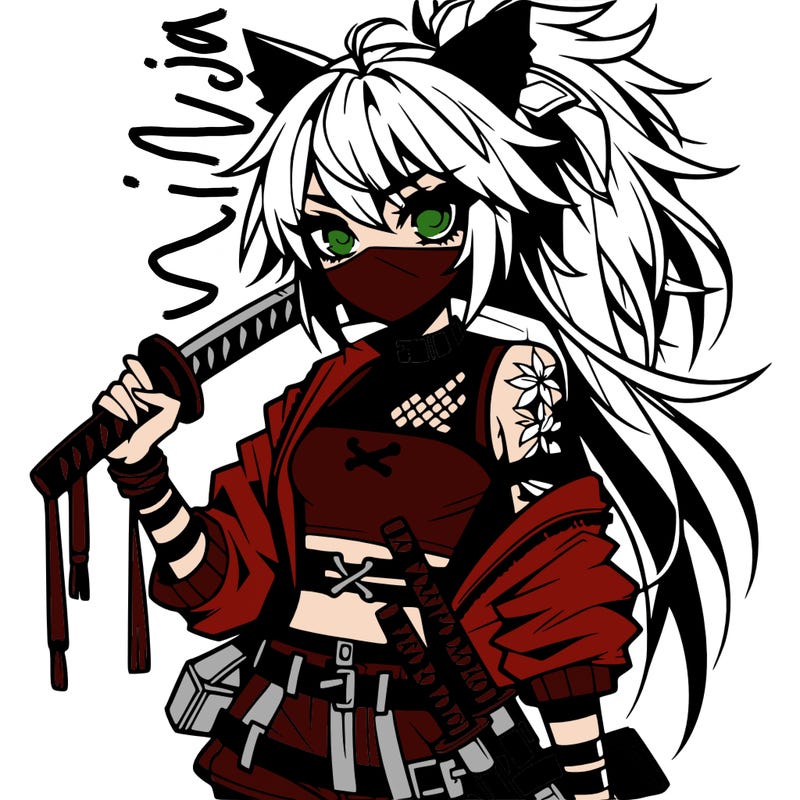 gorgeous edgy anime girl with a ninjato in one hand
