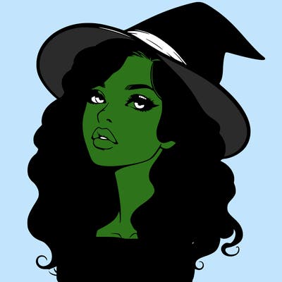 realistic witch girl with wavy hair and lips
