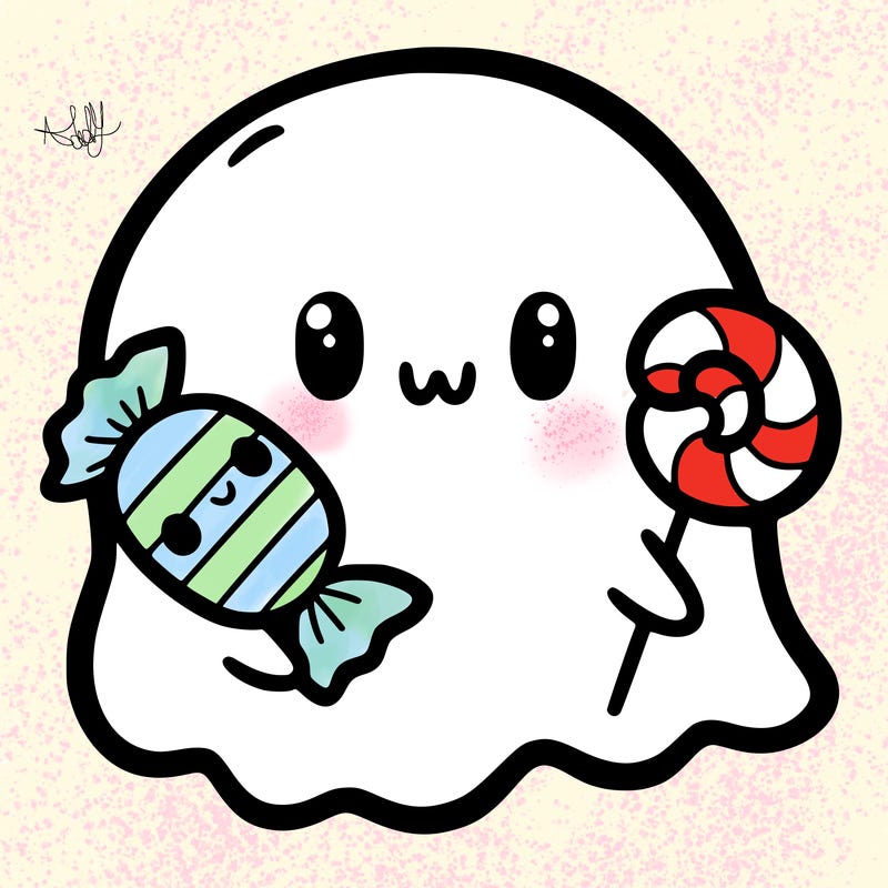 cute ghost with candy 🍭🍬