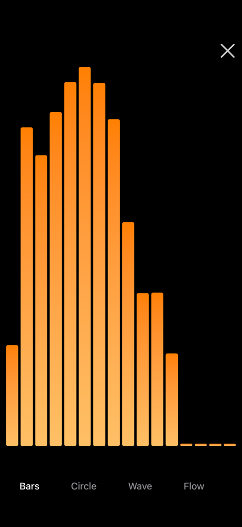 FM Radio - Local City &Country - Interfaz de visualizador de música estilo barras naranja en la aplicación Radio FM