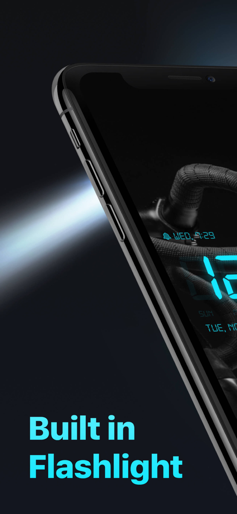 Alarm Clock - Wake up Music - Pantalla del iPhone que muestra la función de linterna integrada de la aplicación Reloj Despertador