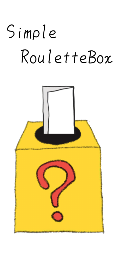 Icono simple de la aplicación RouletteBox que muestra un cuadro de decisión amarillo con un signo de interrogación y un papel.