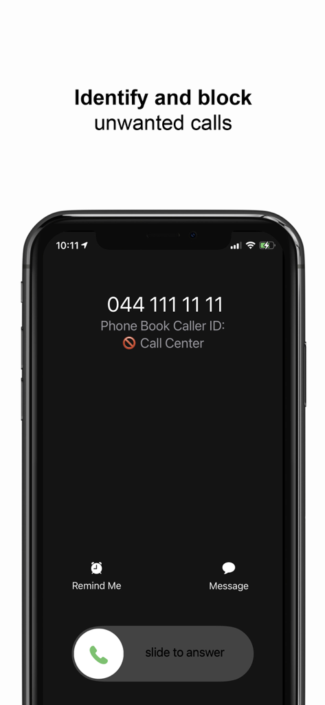 Screenshot of the local.ch app identifying an incoming call from a call center on a smartphone screen