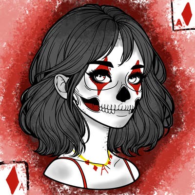 realistic girl with skull