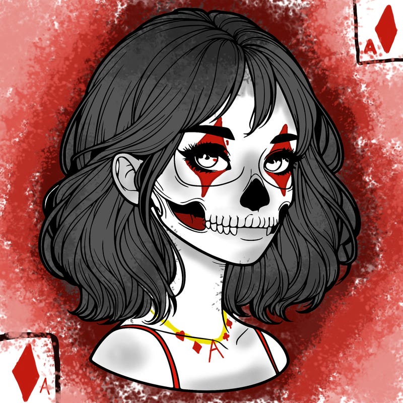 realistic girl with skull