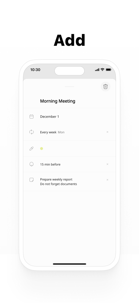 Interface minimalista para adicionar um novo evento no aplicativo Simple Calendar.