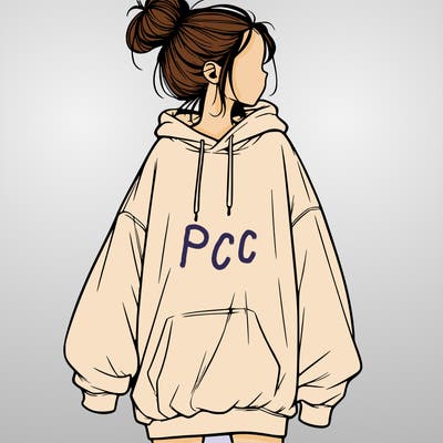 realistic girl with a oversized sweatshirt on and a bun