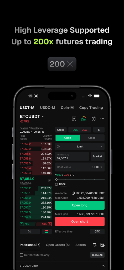 Bitunix: Trade Crypto, Bitcoin - Bitunix crypto exchange interface showing 200x leverage futures trading