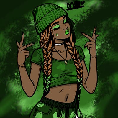 realistic teenage girl with braids and a beanie and crop top doing 🫶🏼